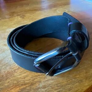Ted Baker Black Leather Belt Made in Italy Size 36 Silver Buckle
